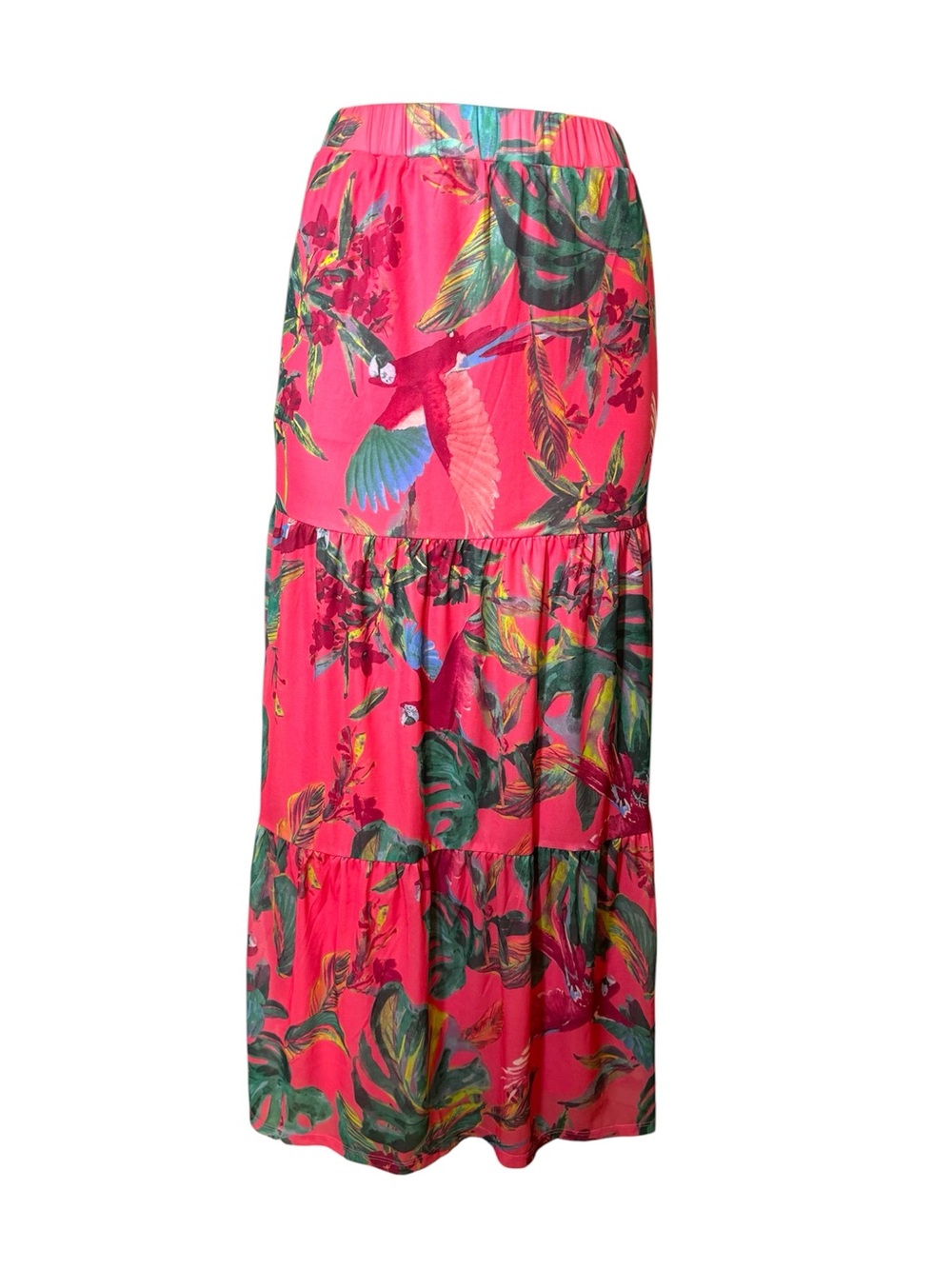 G by Giuliana Hot Pink Tropical Tiered Maxi Skirt with Parrot Motif Size XXS